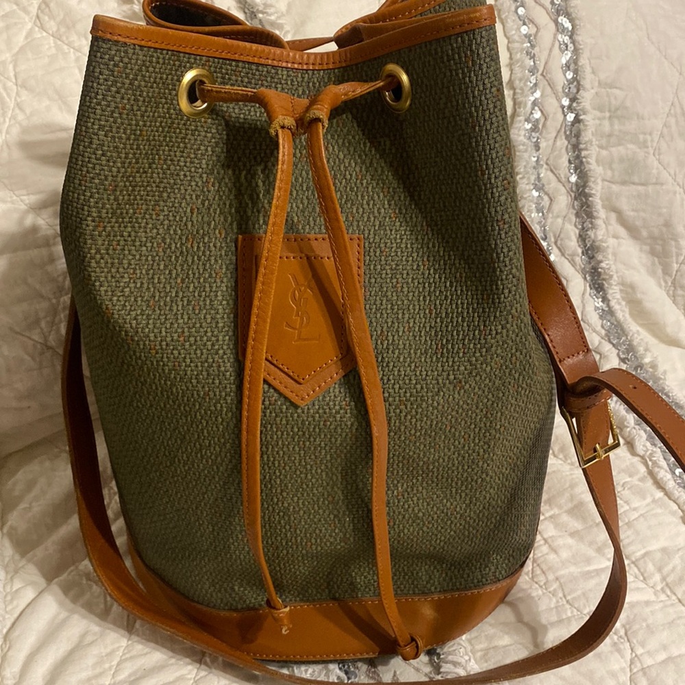 Yves Saint Laurent Green and Brown Shoulder Bag